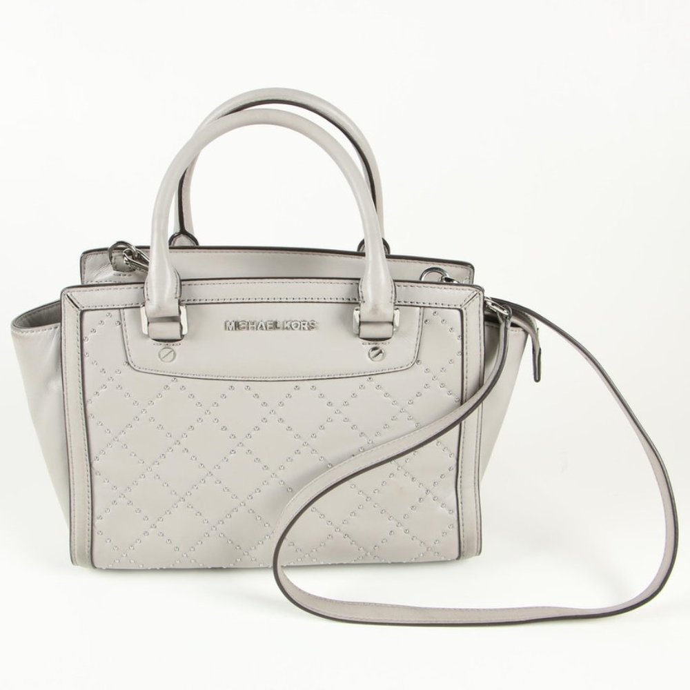 MICHAEL KORS SELMA STUD QUILTED SATCHEL GREY TOTE